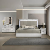 Hecuba Queen 4-Piece Set – Two-Tone High-Gloss Marble & Lacquer Finish with LED Lighting White