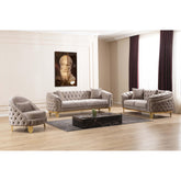 DIARY 3 PC Livingroom Set with Fabric button-tufted velvet upholstery/wood in Taupe
