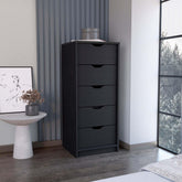 Dresser 42"H, 5 Drawers , Slim Storage Chest of Drawers, Black