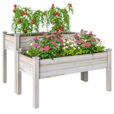 2 Tier Raised Garden Bed, Wooden Elevated Planter Box with Legs, Outdoor Plant Bed for Flowers Vegetables Herbs Natural