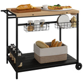 Outdoor Bar Cart Patio Serving Cart with Wine Holders Natural