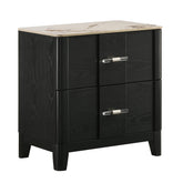 Mars Modern Nightstand with Sintered Stone Top & Smooth Drawer Glides in Black