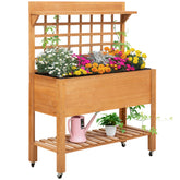 41"x18"x53" Elevated Garden Raised Bed with Shelf and Wheels Solid Wood Planter Flower Herb Boxes for Vegetables Flower Outdoor/Indoor - Brown