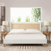Melody Upholstered Cane-Back Platform Bed, King, Antique White Polyester