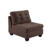 Living Room Furniture Tufted Armless Chair Black Coffee Linen Like Fabric 1pc Armless Chair Cushion Nail heads Wooden Legs