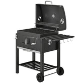 Charcoal BBQ Grill and Smoker Combo Outdoor Portable Trolley Camping Picnic Backyard with Side Shelf, Black
