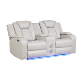 WALTZ LED & Power Reclining Loveseat Made With Faux Leather in Ice Beige