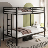 Poseidon Sturdy Twin Over Twin Bunk Bed Metal Black for Kids and Adult, Twin Over Twin Bunk Bed with Ladder and Guardrails, Easy Climbing, Beds for Bedroom