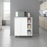 Epimetheus Microwave Sideboard Cabinet, Freestanding Compact Kitchen Pantry with 2-Door Cabinet Storage, 3 Side Open Shelves and, Appliance Surface, White