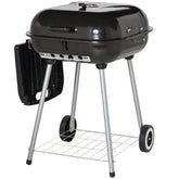 Charcoal Barbecue Grill with Portable Wheel, Side Tray and Lower Shelf for Outdoor BBQ for Garden, Backyard, Poolside