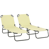 2 Piece Folding Chaise Lounge Pool Chairs, Outdoor Sun Tanning Chairs , Steel Frame for Beach, Yard, Patio, Beige