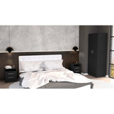 3 Piece Bedroom Set, London Armoire + 2 Leyva Nightstands, Black
