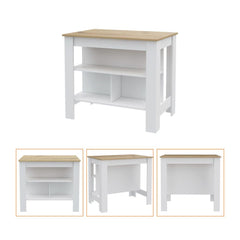 Crest 3-Shelf Kitchen Island White and Light Oak