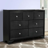 Aurora Drawer Wooden Dresser with Bracket Feet and Crystal Knobs, Black