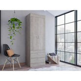 Armoire, Double Door Cabinet, Two Drawers, Metal Handles, Rod, Light Gray
