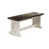 Helen Side Dining Bench, Plank Seat, Off White and Brown Wood 48 Inch
