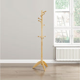 Natural Finish Coat Rack Solid Wood, 11 Hooks Coat Hanger Stand Entryway Home Furniture 1pc