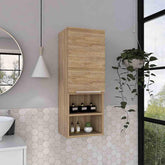 Display Single Door Cabinet 32" H, Two Interior Shelves, Two External Shelves, Light Oak