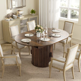 Extendable Dining Table for 6, 60" Farmhouse Kitchen Table with 2-Tier Storage Shelf and Fluted Sliding Doors, Walnut