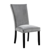 Light Gray Flannelette Contemporary 2pc Dining Side Chairs Nalihead Trim Black Solid wood Legs Dining Room Chairs