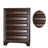 53 Inch Modern Tall Dresser Chest, Wood, 5 Drawers, Molded, Cherry
