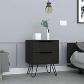 Vault 2 Nightstand , End Table, Side Table Four Legs, Two Drawers -Black