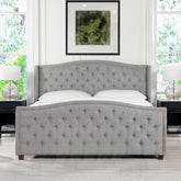 Helen Upholstered Shelter Headboard Bed Set, King, Silver Grey Polyester