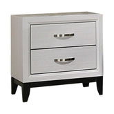 Pinnacle Nightstand, 2 Drawers, White Wood Finished Frame, Metal Handles