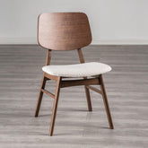 Mid-Century Modern 2pc Side Chair Padded Seat Angled Legs Curved Panel Back Walnut And Beige Finish