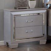 Contemporary 1pc Nightstand Silver Bedside Table LED Light English Dovetail Drawer Bedroom Furniture