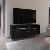Supernova Tv Stand With 2 Doors And Open Storage Shelves, Modern Entertainment Center, Black
