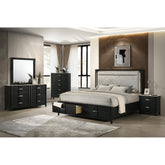 Mars 5Pc Modern King Bedroom Set with Upholstered LED Headboard and Footboard Storage in Black