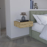 Floating Nightstand 5"H, Modern Wall-Mounted Bedside Shelf with Drawer, Macadamia