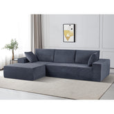 Moon Convertible Sectional Sofa in Soft Corduroy, Modern Comfy Couch with Full Foam Cushioning, Cozy Sleeper Sectional for Living Room, Bedroom, No Assembly Required, Dark Gray - Left Facing
