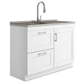 Modern Wide Shaker - 46" Laundry Cabinet with Faucet and Stainless Steel Sink - White