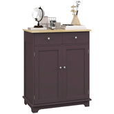 Kitchen Storage Cabinet, Sideboard Floor Cupboard with Solid Wood Top, Adjustable Shelf, and 2 Drawers, Coffee