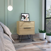 Vault 2 Nightstand , End Table, Side Table Four Legs, Two Drawers -Light Oak