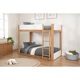 Contemporary Style Twin Over Twin Bunk Bed Lock Joint Side Rails Natural White Finish Bedroom Furniture
