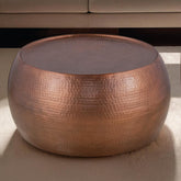 JOURNAL Modern Contemporary Round Aluminum material 32" Coffee Table, Farmhouse Table with Glossy Hand Hammered Design Antique Copper