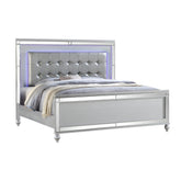 EXHIBITION Full Size Upholstered LED Bed made with wood in Silver Color