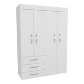 Clytemnestra Adjustable Armoire, Rods, Double Door Cabinet, Three Drawers, Two Shelves White