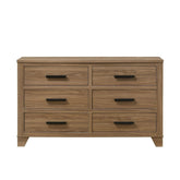 1pc Walnut Color Six Drawers Dresser Black Bar Pulls Transitional Style Bedroom Metal Center Glide