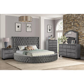 SAGA Queen 5 Pc Tufted Upholstery Bedroom Set Made with Wood In Gray