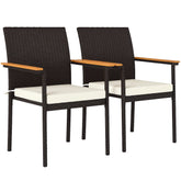 Stackable Patio Wicker Dining Chair Set of 2 with Cushions, Backrest, Armrests for Deck, Garden, Cream White