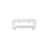 White Finished Cocktail Table With Two Storage Drawers and Casters