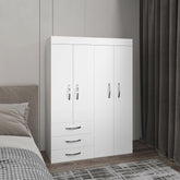 Clytemnestra Adjustable Armoire, Rods, Double Door Cabinet, Three Drawers, Two Shelves White
