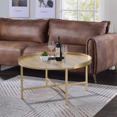 Modern Aesthetic 1pc Round Coffee Table Gold Finish Living Room Furniture, Cross Bar Metal Base