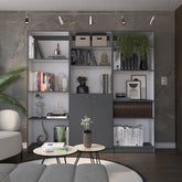 Camelot 3 Piece Home Bookcase set, 74" Wide with 12 Shelves and 2-door Cabinet , Living Room Set Matt Gray / White