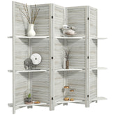 5 Panel 67" Tall Wood Privacy Screen Room Divider with 3 Shelves and Folding Storage for Bedroom, Distressed White