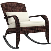 Adirondack Chair, Outdoor Wicker Rocking Chair with High Back, Seat Cushion, and Pillow for Porch, Balcony, Cream White